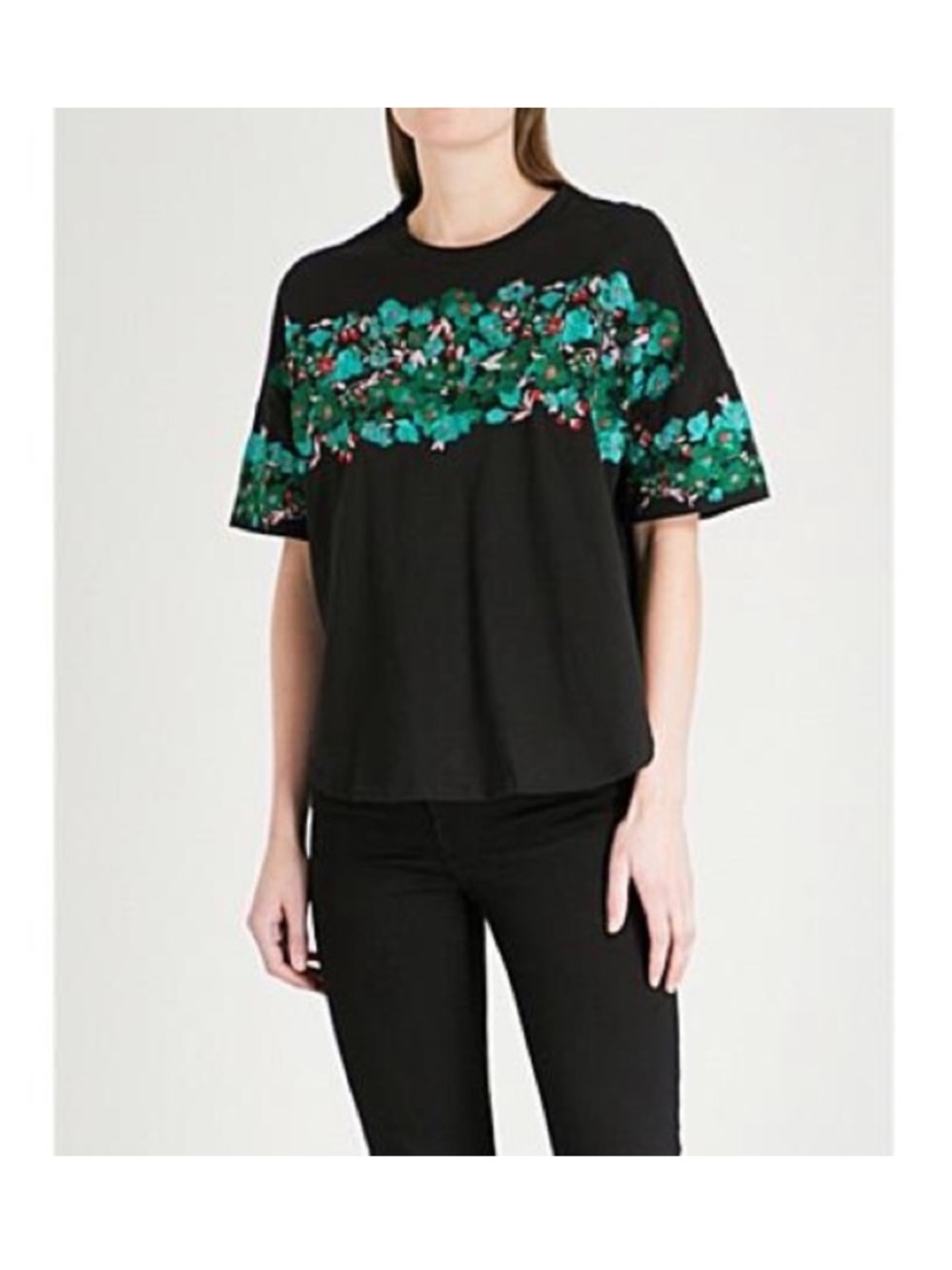 Maje Paris Tenerife Floral Embroidered Boxy T-Shirt Black Size 1 Small